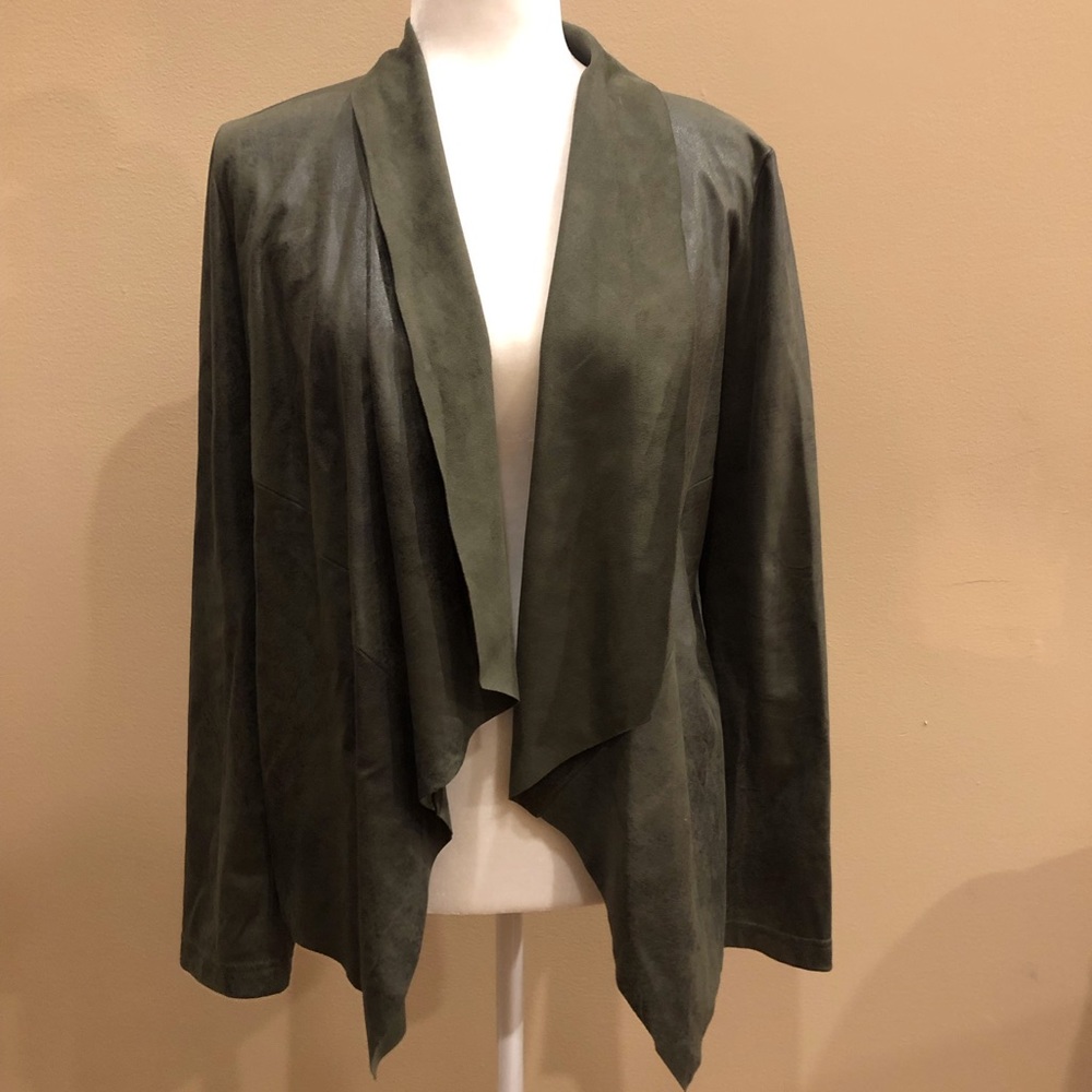 Bagatelle Moss Green Vegan Suede Unstructured Jacket Cover Up, Size M